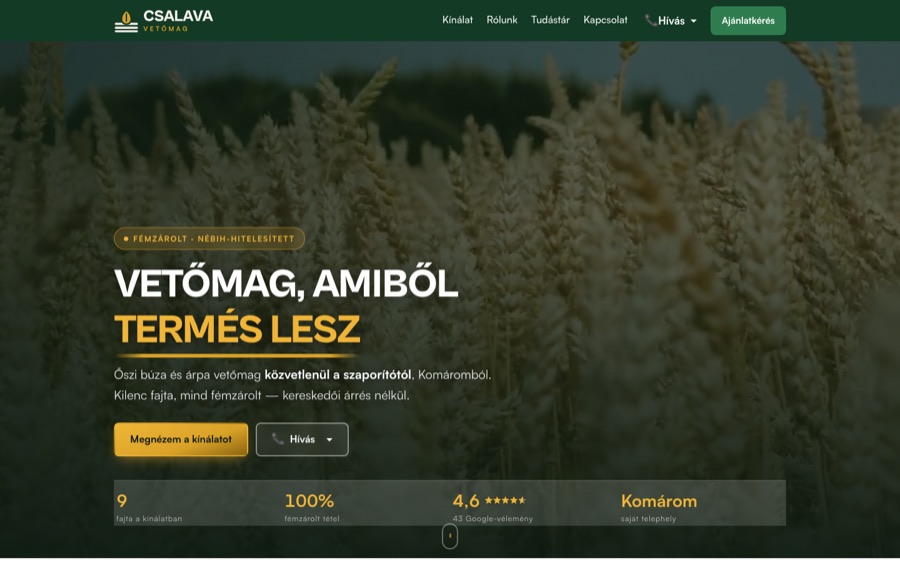 Csalava Vetőmag — nyitóképernyő
